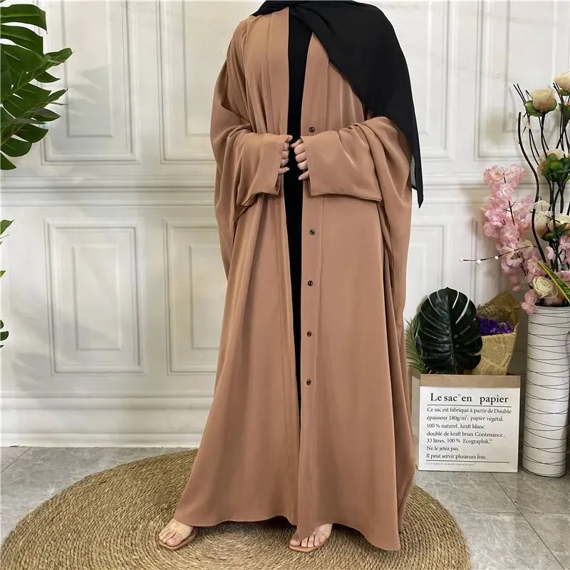 10 Color Options Muslim Women Nida Open Abaya Dress