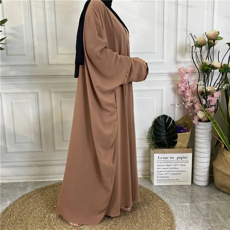 10 Color Options Muslim Women Nida Open Abaya Dress