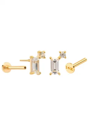 14k Gold  Helix Tragus Inner Conch Cartilage Square Cz  Point Internally Internal Threaded Earring Labret Piercing