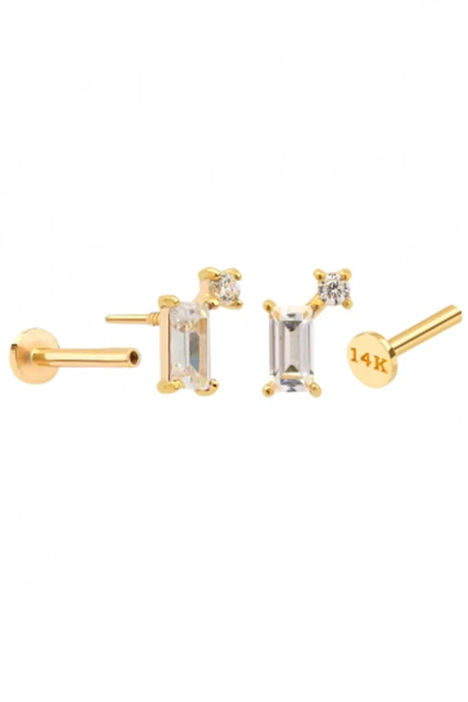 14k Gold  Helix Tragus Inner Conch Cartilage Square Cz  Point Internally Internal Threaded Earring Labret Piercing