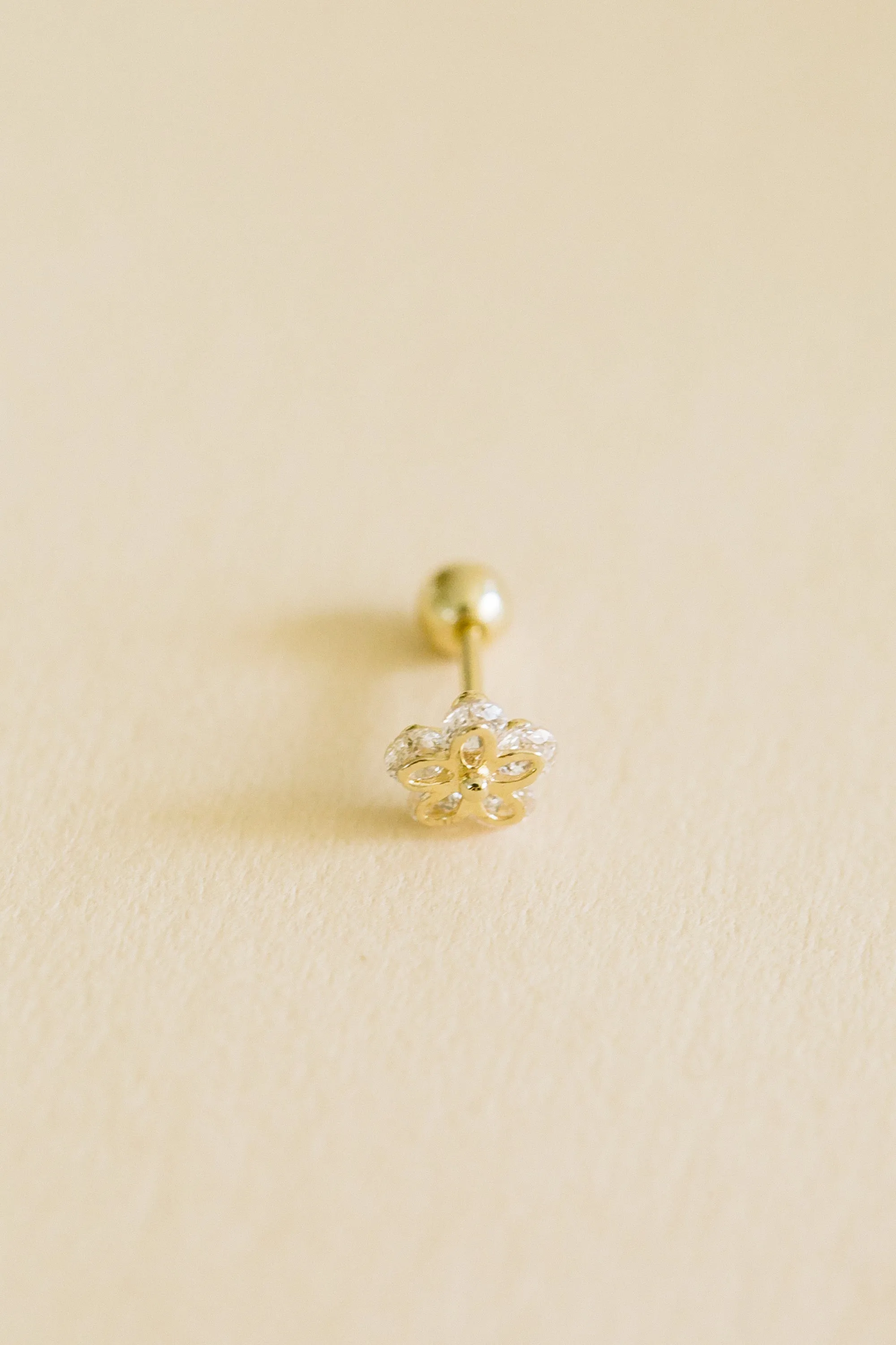 14k Gold Jewelry Minimalist Daisy Flower Shape Cz Barbell Barbells Ears Stud Piercing