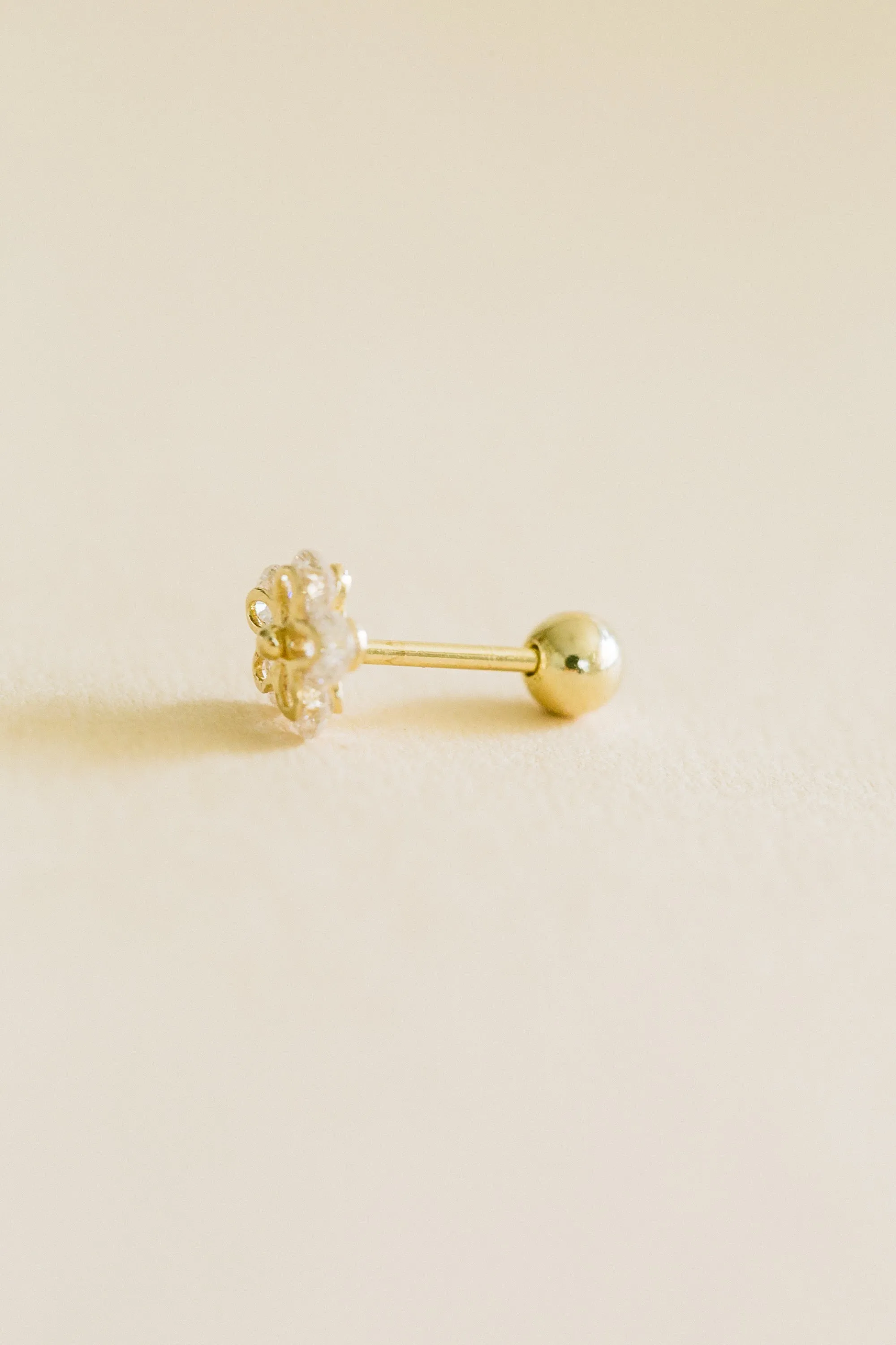 14k Gold Jewelry Minimalist Daisy Flower Shape Cz Barbell Barbells Ears Stud Piercing