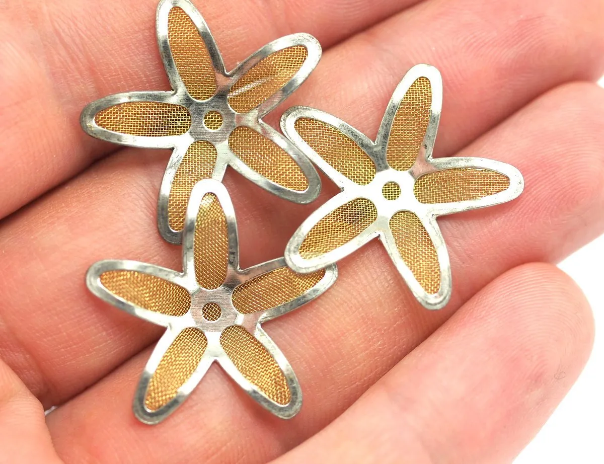 15 Brass And Silver Color Wire Flower Filigree , Findings  D131--C052