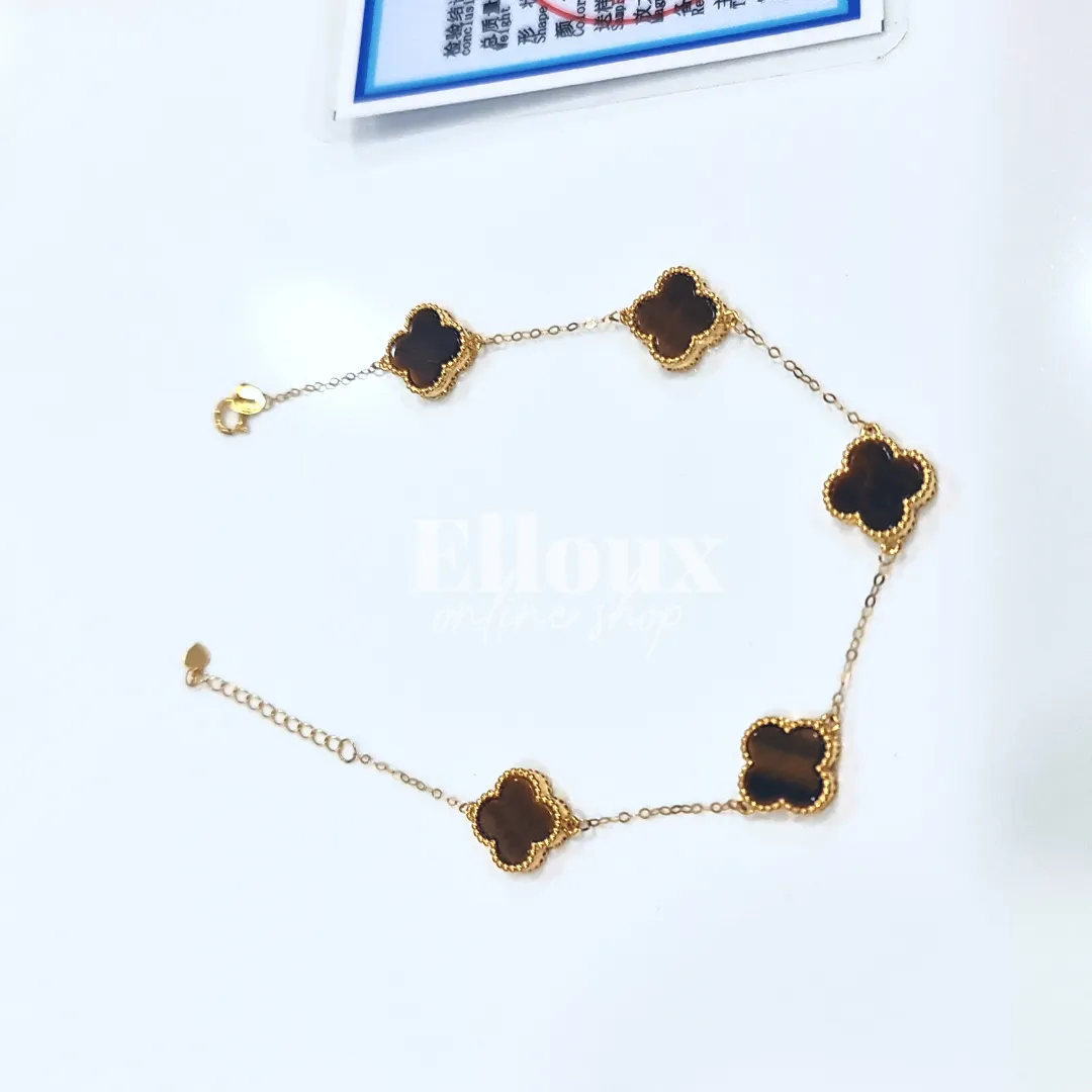 18k Tiger Eye VCA Clover Bracelet