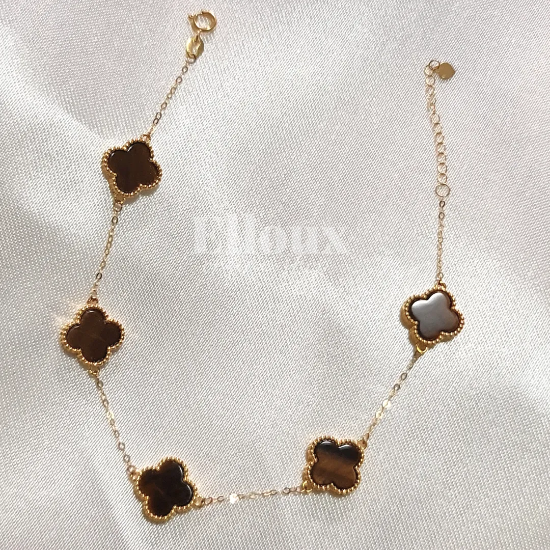 18k Tiger Eye VCA Clover Bracelet