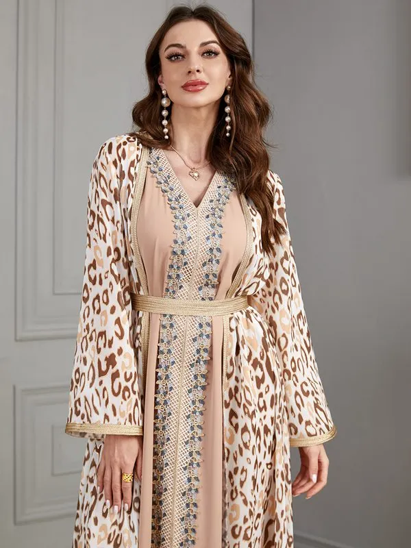 2 Pieces Set Printed Caftan Kaftan Dress With Inner Sleeveless Dress