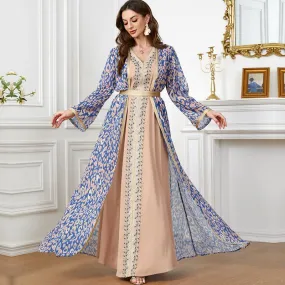 2 Pieces Set Printed Caftan Kaftan Dress With Inner Sleeveless Dress