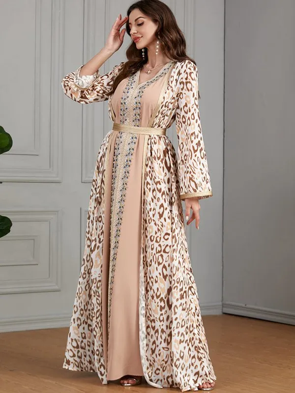 2 Pieces Set Printed Caftan Kaftan Dress With Inner Sleeveless Dress