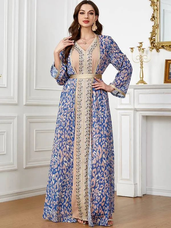 2 Pieces Set Printed Caftan Kaftan Dress With Inner Sleeveless Dress