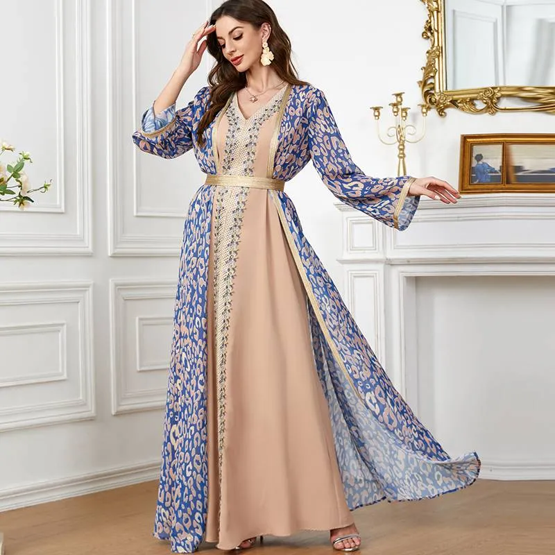 2 Pieces Set Printed Caftan Kaftan Dress With Inner Sleeveless Dress