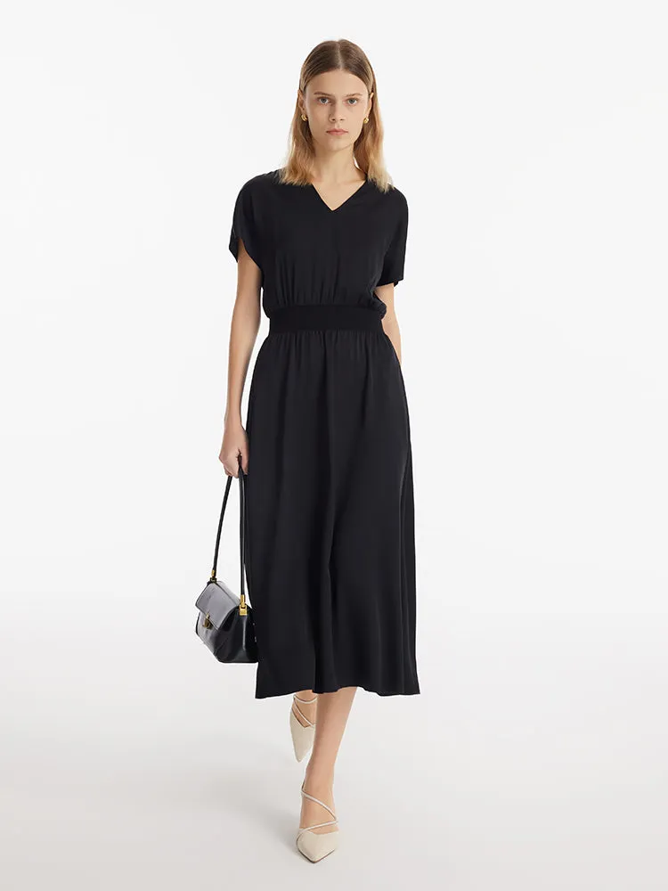 22 Momme Mulberry Silk Gathered Waist Women Midi Dress