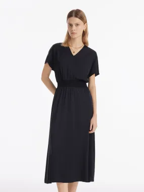 22 Momme Mulberry Silk Gathered Waist Women Midi Dress