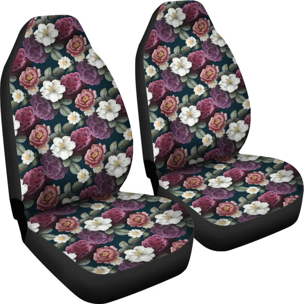 3D All Over Print Camellia Flower Front Car Seat Cover, Women Carseat Protector