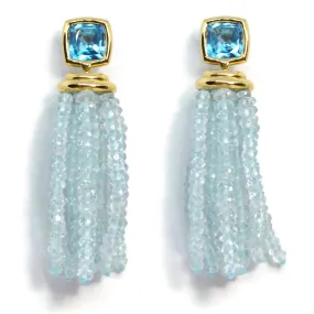 A & Furst - Gaia - Drop Tassel Earrings with Swiss Blue Topaz and Aquamarine, 18k Yellow Gold