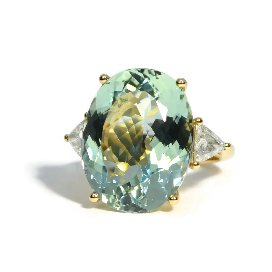 A & Furst - Party - One of a Kind Cocktail Ring with Green Aquamarine and Diamonds, 18k Yellow Gold