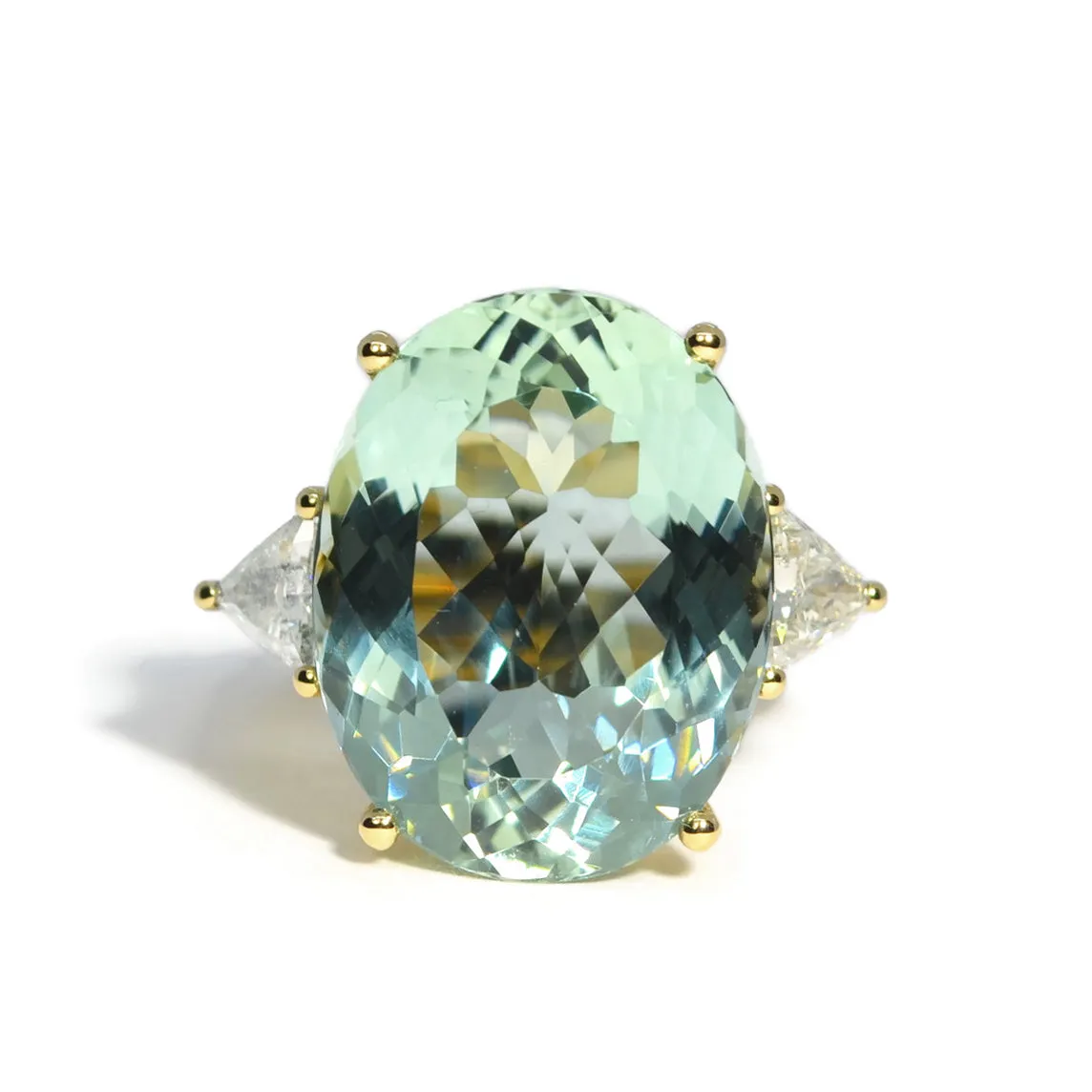 A & Furst - Party - One of a Kind Cocktail Ring with Green Aquamarine and Diamonds, 18k Yellow Gold