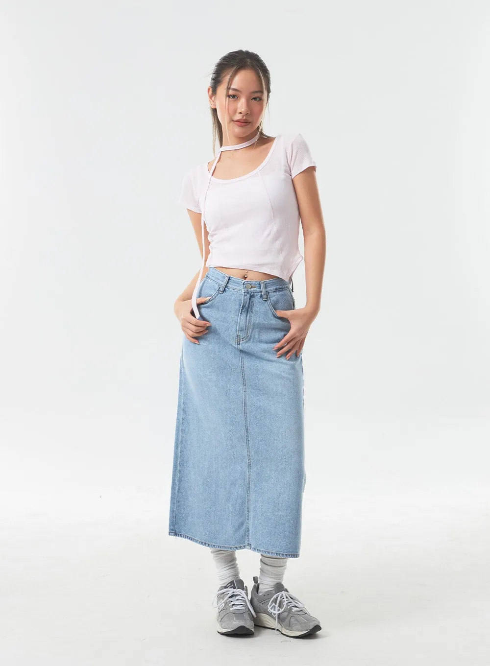 A-Line Denim Maxi Skirt CA303