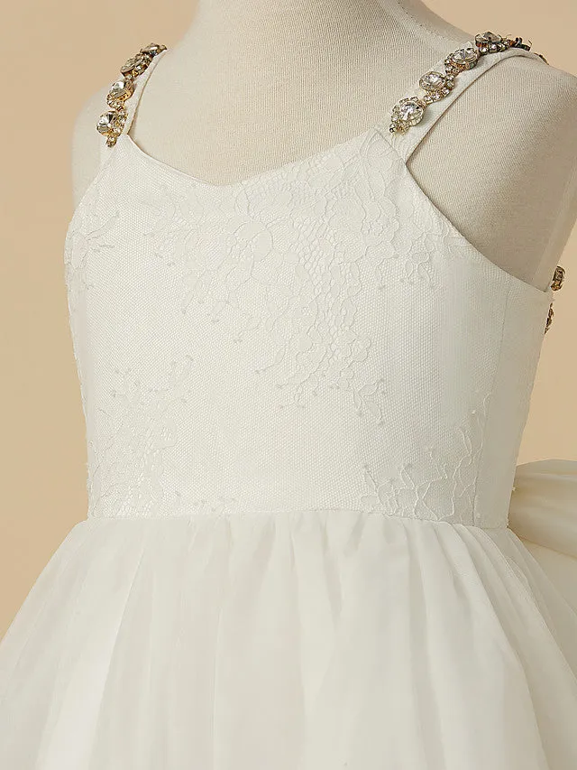 A-Line Lace Tulle Backless Wedding First Communion Flower Girl Dresses