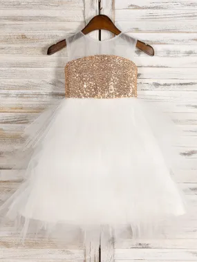 A-Line Tulle Sequined Jewel Neck Wedding First Communion Pageant Flower Girl Dresses