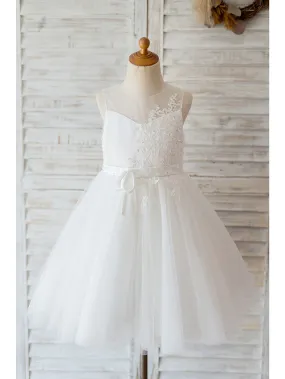 Ball Gown Tulle Sleeveless Jewel Neck Wedding Birthday Flower Girl Dresses