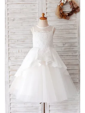 Ball Gown Tulle Sleeveless Jewel Neck Wedding Birthday Flower Girl Dresses