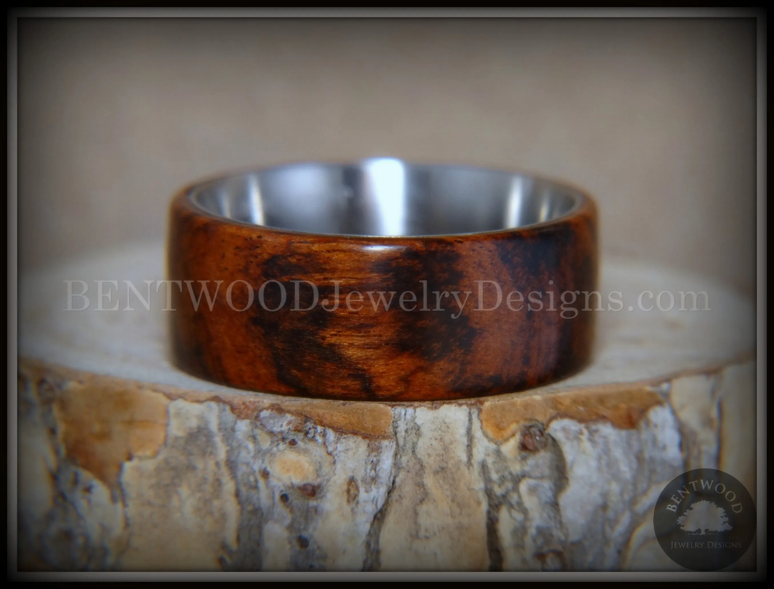 Bentwood Ring - Snake-Skin Snake Wood Ring on Titanium Steel Comfort Fit Metal Core     ***  Limited Supply  ***