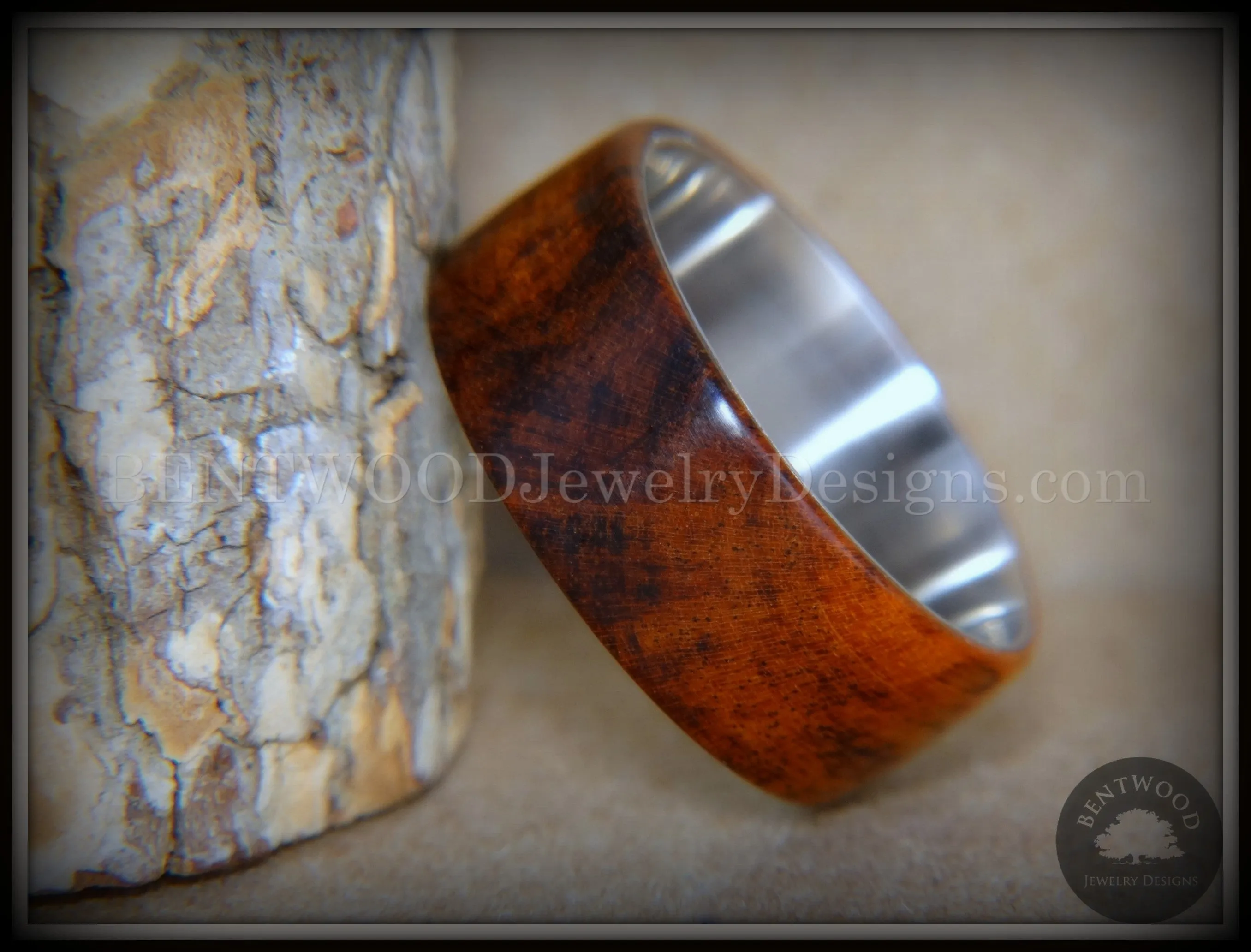 Bentwood Ring - Snake-Skin Snake Wood Ring on Titanium Steel Comfort Fit Metal Core     ***  Limited Supply  ***