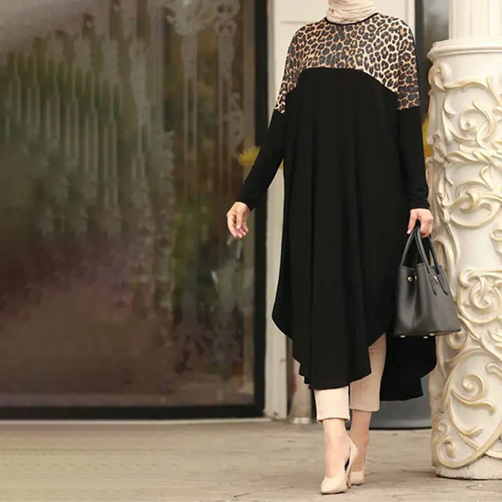 Black Color Casual Wear Animal Printed Maxi Abaya KUR002