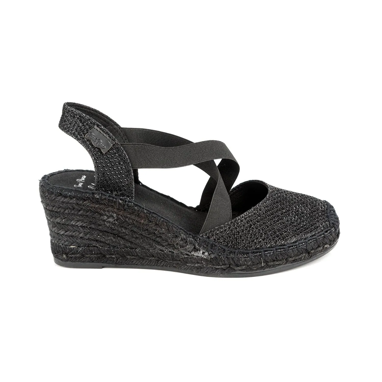 Black Metallic Textile Wedge Espadrille for Women - Saba-SBK