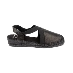 Black Silk Wedge Espadrille for Women - Vic-BK