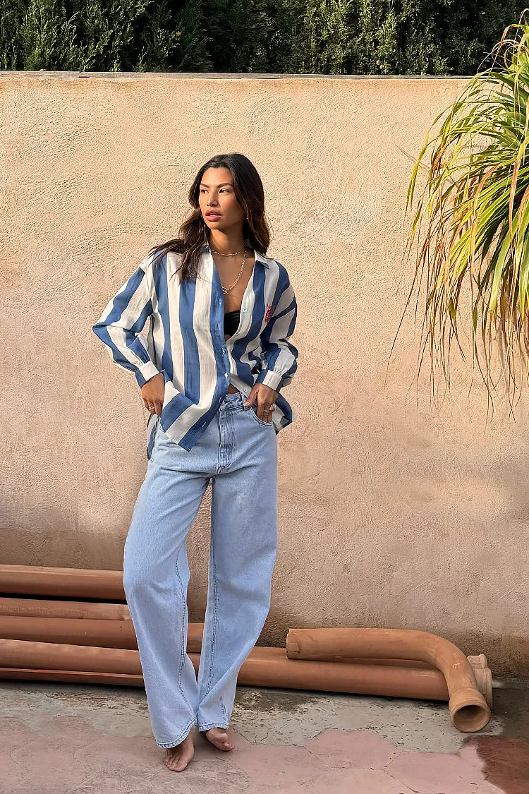 Blue Sunny Stripe Oversized Shirt