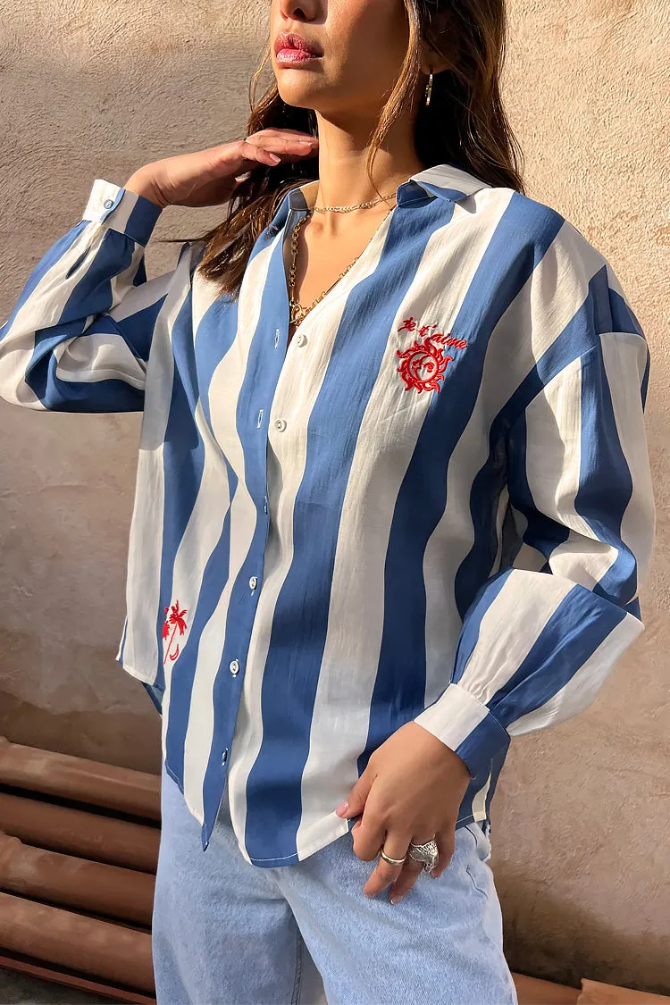 Blue Sunny Stripe Oversized Shirt