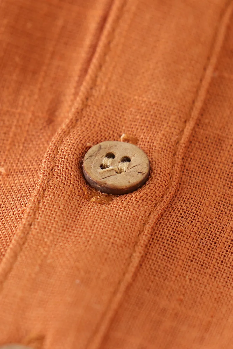 Brown button linen top