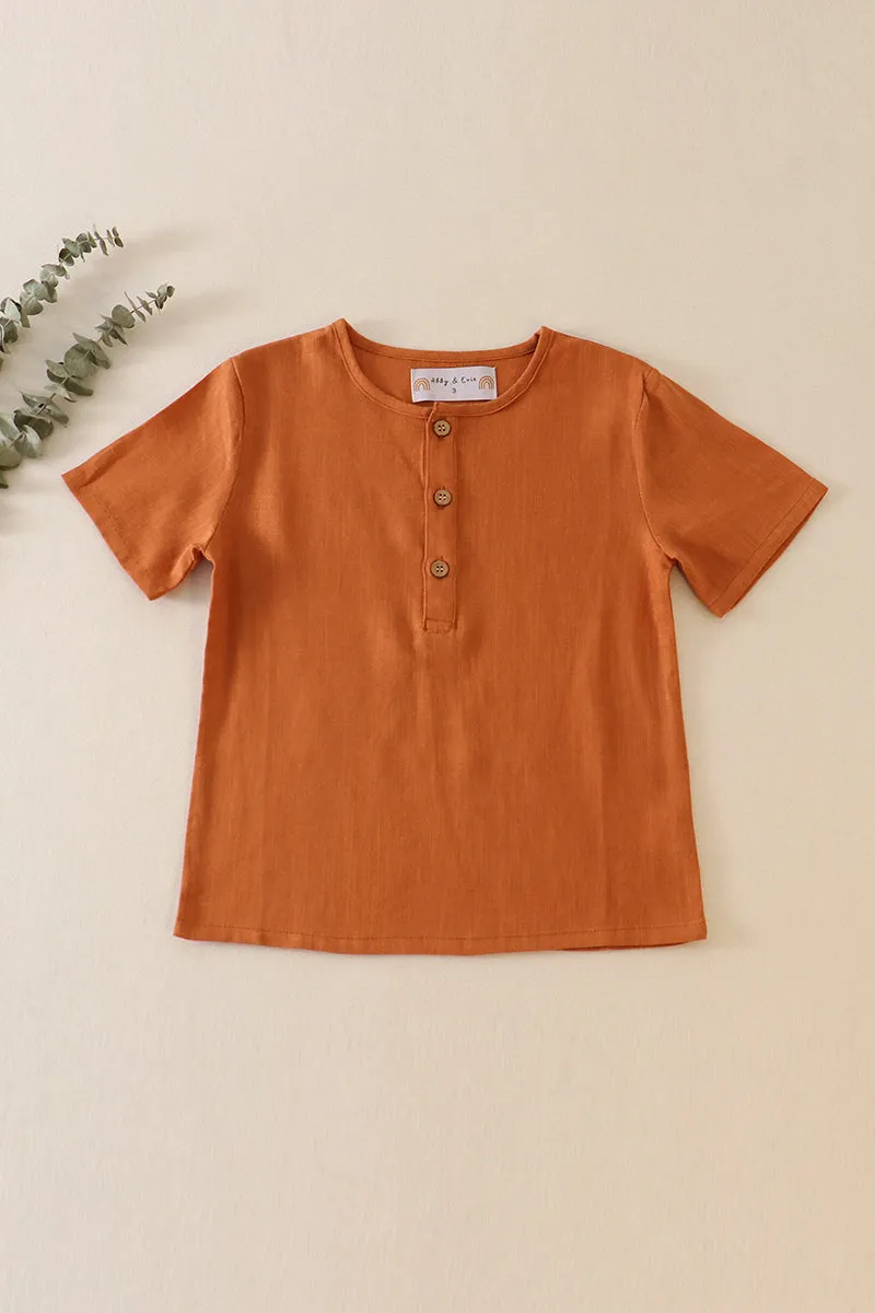 Brown button linen top