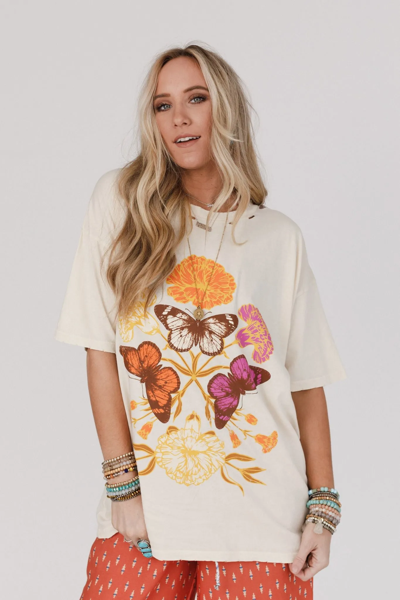 Butterfly Garden Graphic Tee - Cream