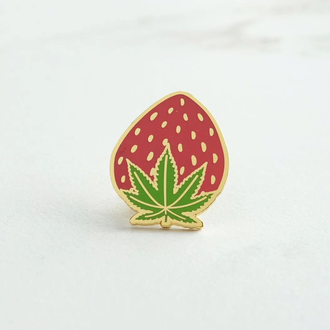 Cannabis Leaf Strawberry Enamel Pin