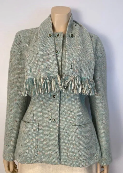 Chanel Pastel Green Wool Tweed Jacket with removable Scarf US 4/6/8