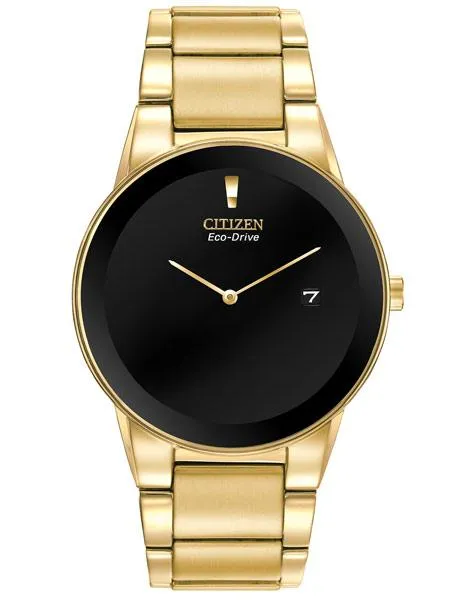 Citizen Eco-Drive Axiom Mens Dress Watch - Black Dial - Gold-Tone Ion Plating