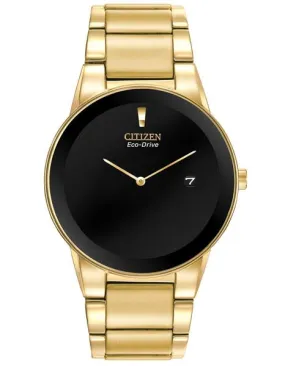 Citizen Eco-Drive Axiom Mens Dress Watch - Black Dial - Gold-Tone Ion Plating