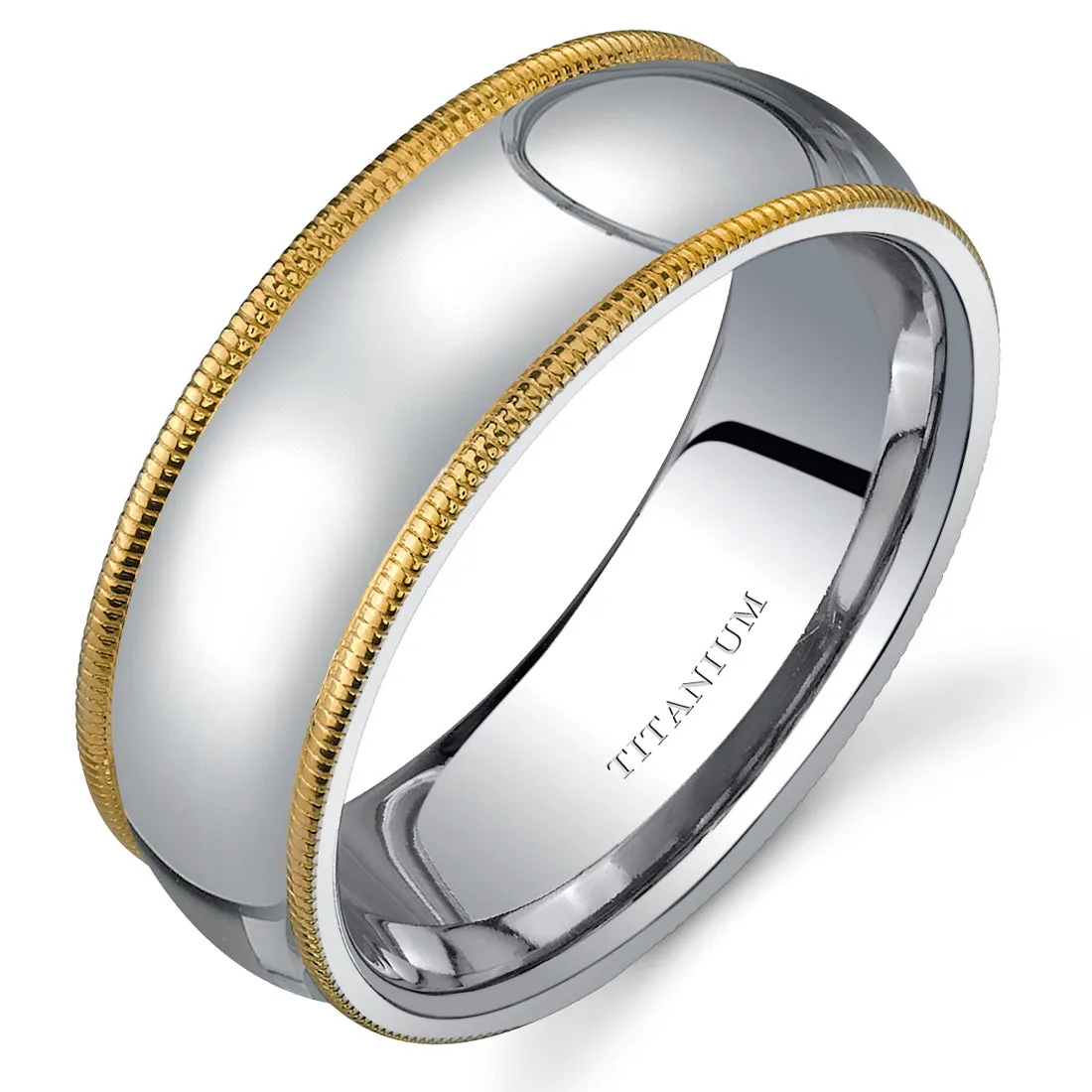 Classic Two-Tone 8mm Men's Genuine Titanium Band, Milgrain Edge, Comfort Fit, Size 10.5