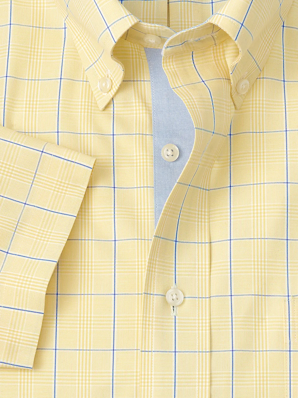 Comfort Stretch Non-Iron Check Dress Shirt With Contrast Trim - Yellow