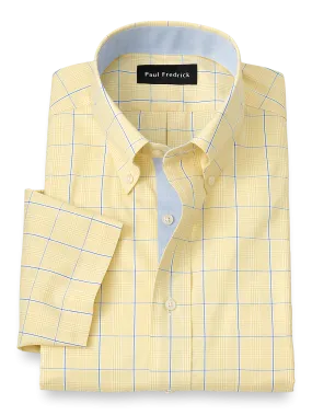 Comfort Stretch Non-Iron Check Dress Shirt With Contrast Trim - Yellow