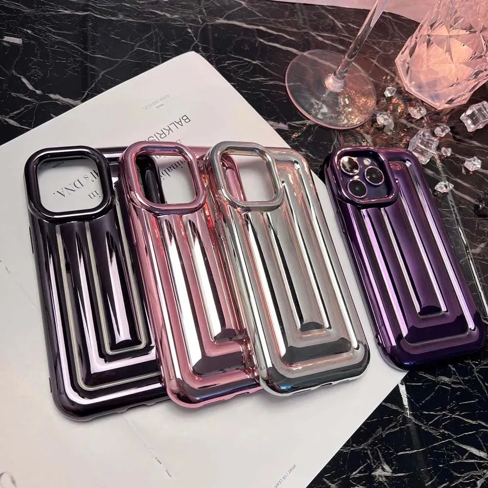 Cute Phone Cases For iPhone 14 13 12 11 Pro Max 14 Plus - Luxury Plating 3D Stripe