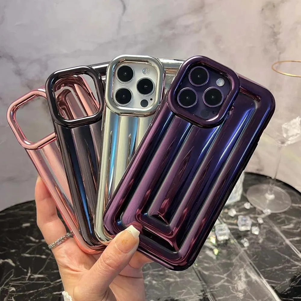 Cute Phone Cases For iPhone 14 13 12 11 Pro Max 14 Plus - Luxury Plating 3D Stripe