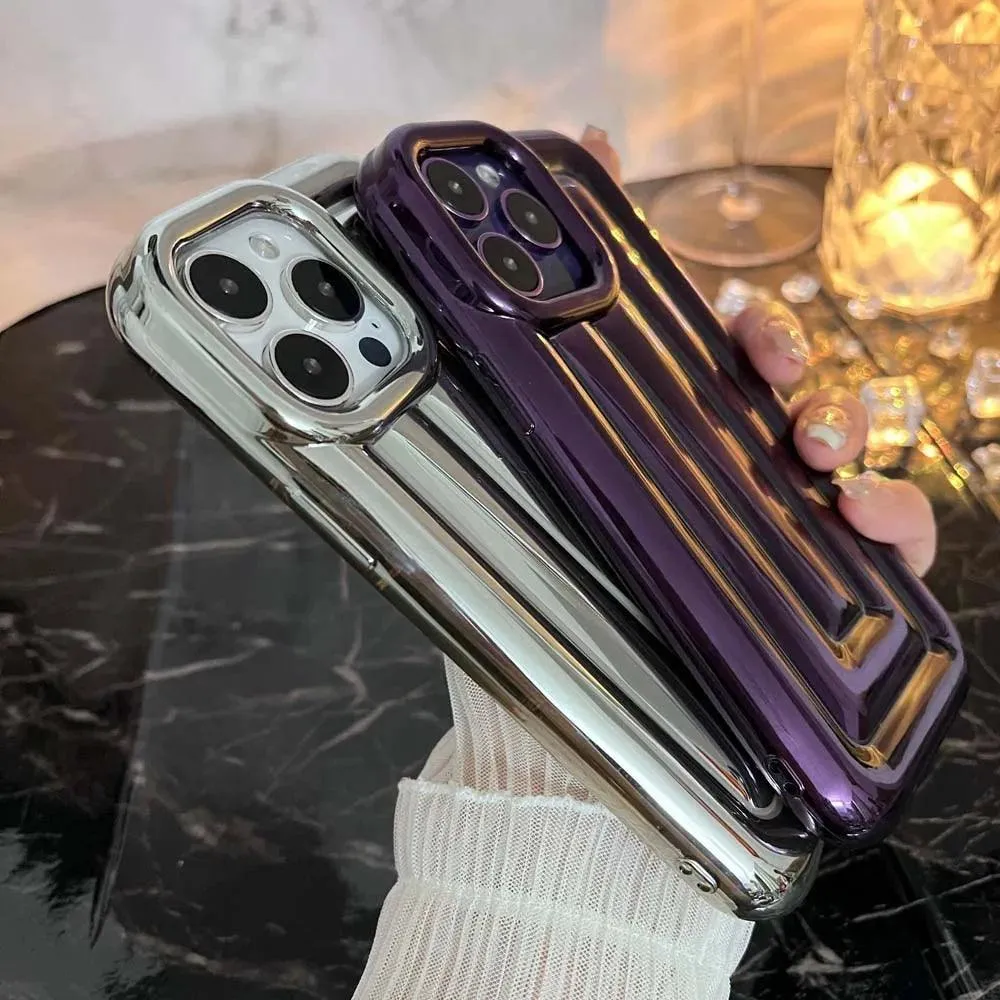 Cute Phone Cases For iPhone 14 13 12 11 Pro Max 14 Plus - Luxury Plating 3D Stripe