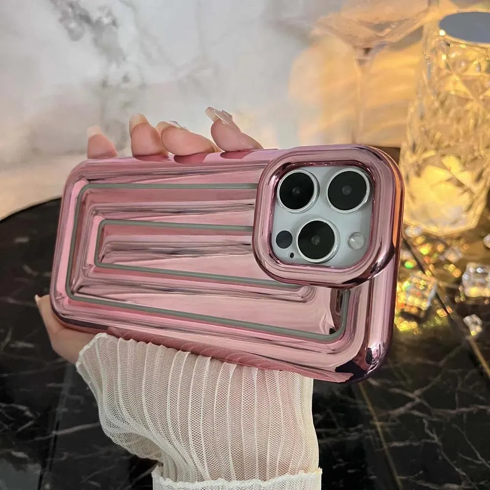 Cute Phone Cases For iPhone 14 13 12 11 Pro Max 14 Plus - Luxury Plating 3D Stripe