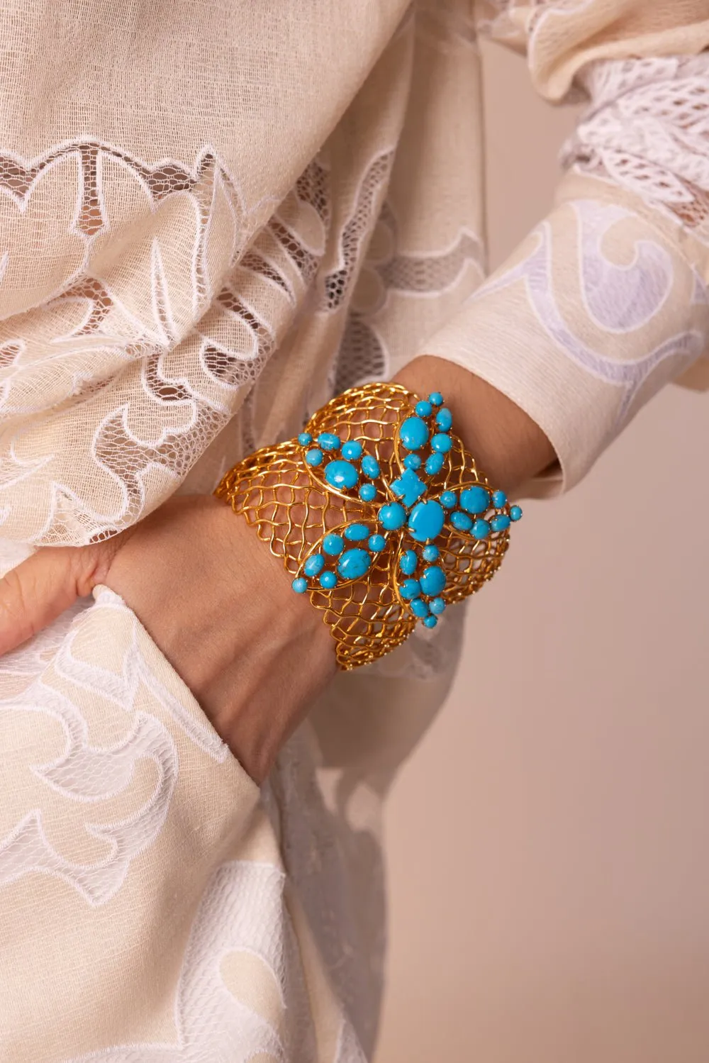 Double Mesh Flower Cuff Bracelet