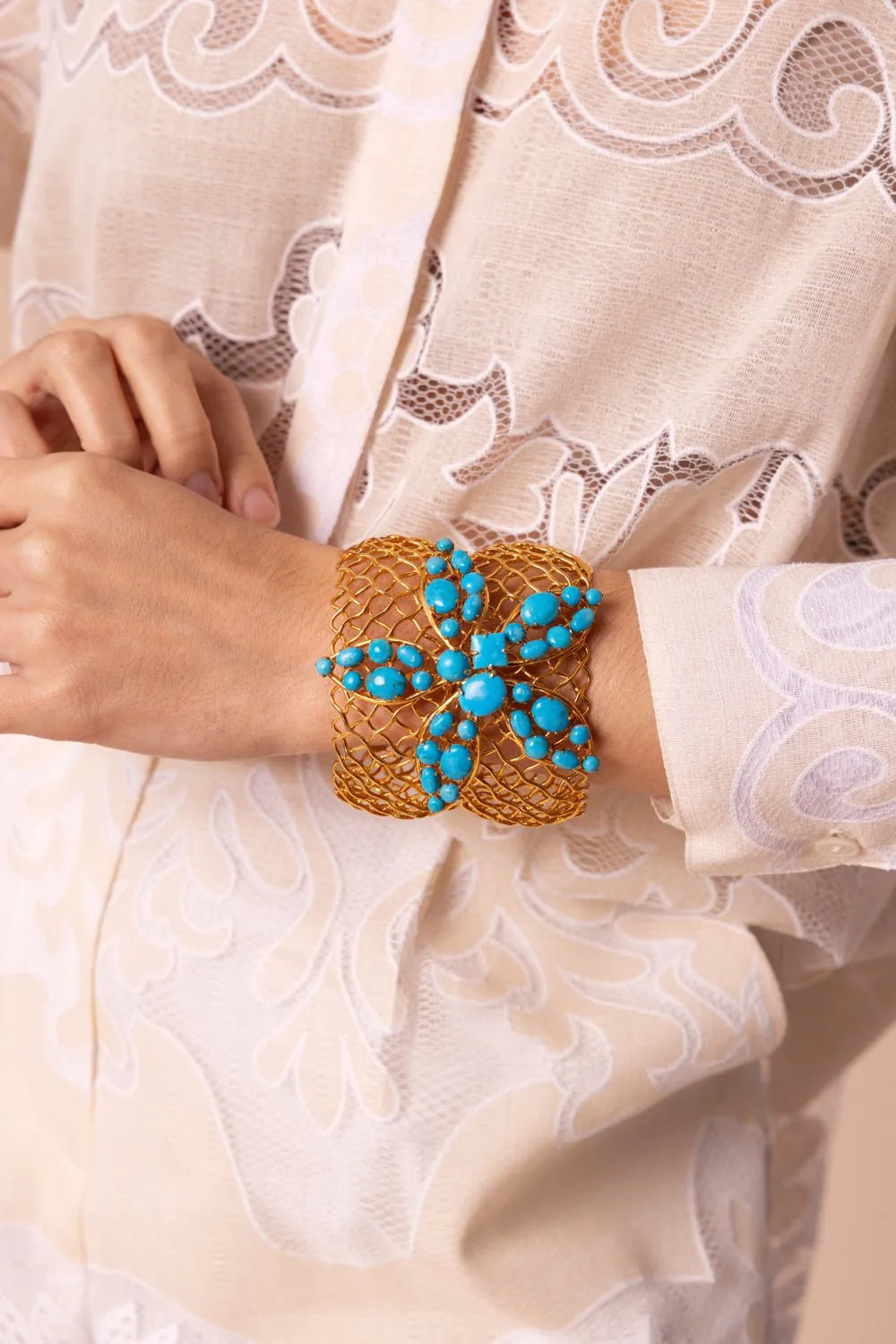 Double Mesh Flower Cuff Bracelet