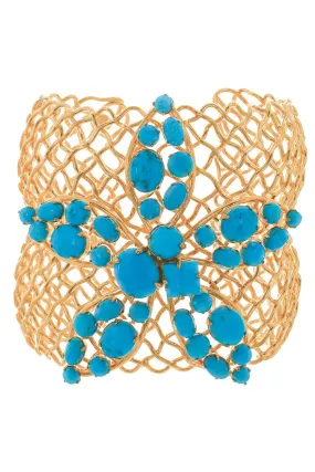 Double Mesh Flower Cuff Bracelet