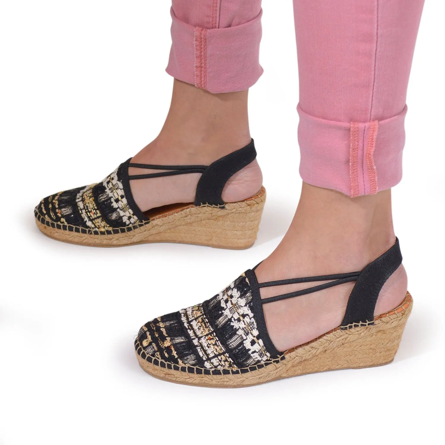 Embroidered Cotton Blend Wedge Espadrille for Women - Tania-CC